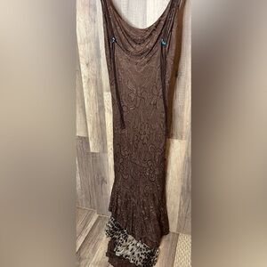 Cavalli Class Brown Floral Maxi Dress